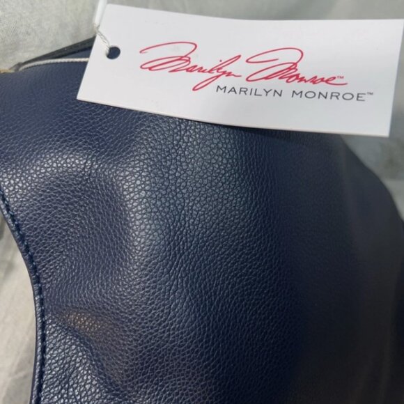 MARILYN MONROE NAVY HOBO BAG FAUX LEATHER GOLD TONE MM LOGO NEW - Picture 2 of 3